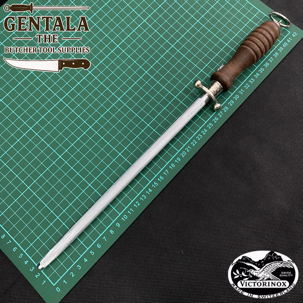 Asahan Pisau Sharpening Steel Victorinox 27cm Medium Fine Cut, Wood Handle 7.8330