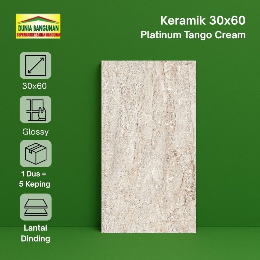 Keramik Dinding 30x60 Platinum Tango Cream Marble Cream Glossy