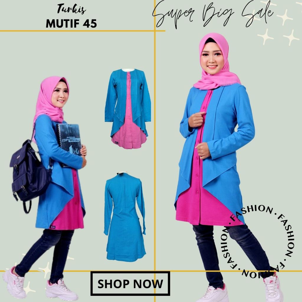 BAJU BLUS REMAJA UNTUK KULIAH & KERJA MUTIF 145 TURKIS TUA / BLUS KAOS COMBEDS WANITA MUTIF 145