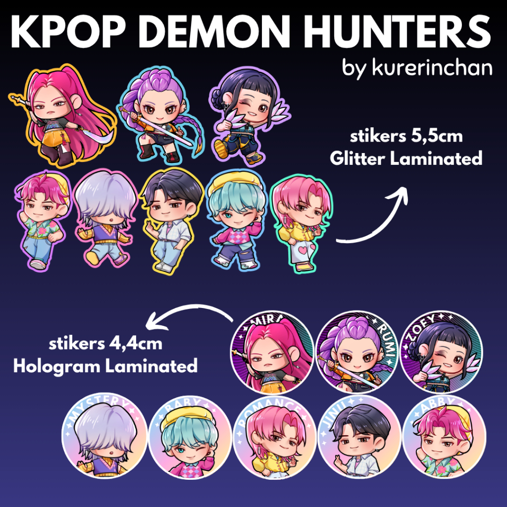 

Kpop Demon Hunter Stiker & Pins | RUMI ZOEY MIRA JINU ROMANCE MYSTERY BABY ABBY | HUNTRIX | SAJA BOYS
