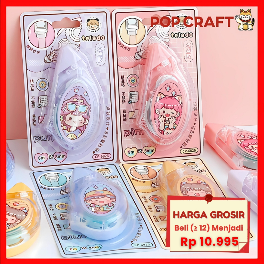

PC 8M Roller Double Tape Glue Lem Kertas Selotip Aesthetic Dodogirl Correction Tape 8 Meter TLD128