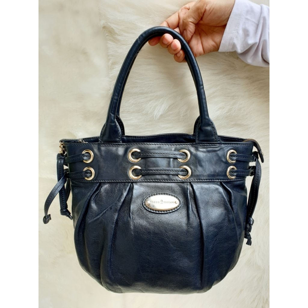 Tas Tocco Toscano Handbag Navy Kulit Asli