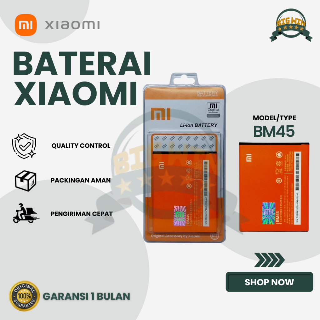 BATERAI BATTERY XIAOMI BM45/NOTE 2 XIAOMI REDMI NOTE 2 DOUBLE [IC POWER] ORIGINAL