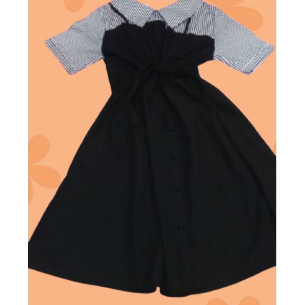 Maxi Dress Wanita kombinasi garis import Big size