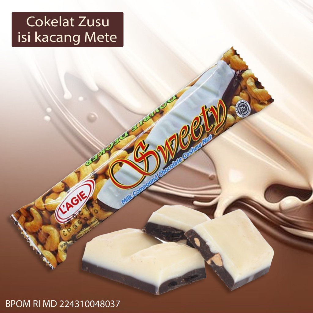

Jajanan Coklat susu Camilan cokelat susu isi kacang mete Best Seller ~ lagie sweety milk compound chocolate cashew nut 42g