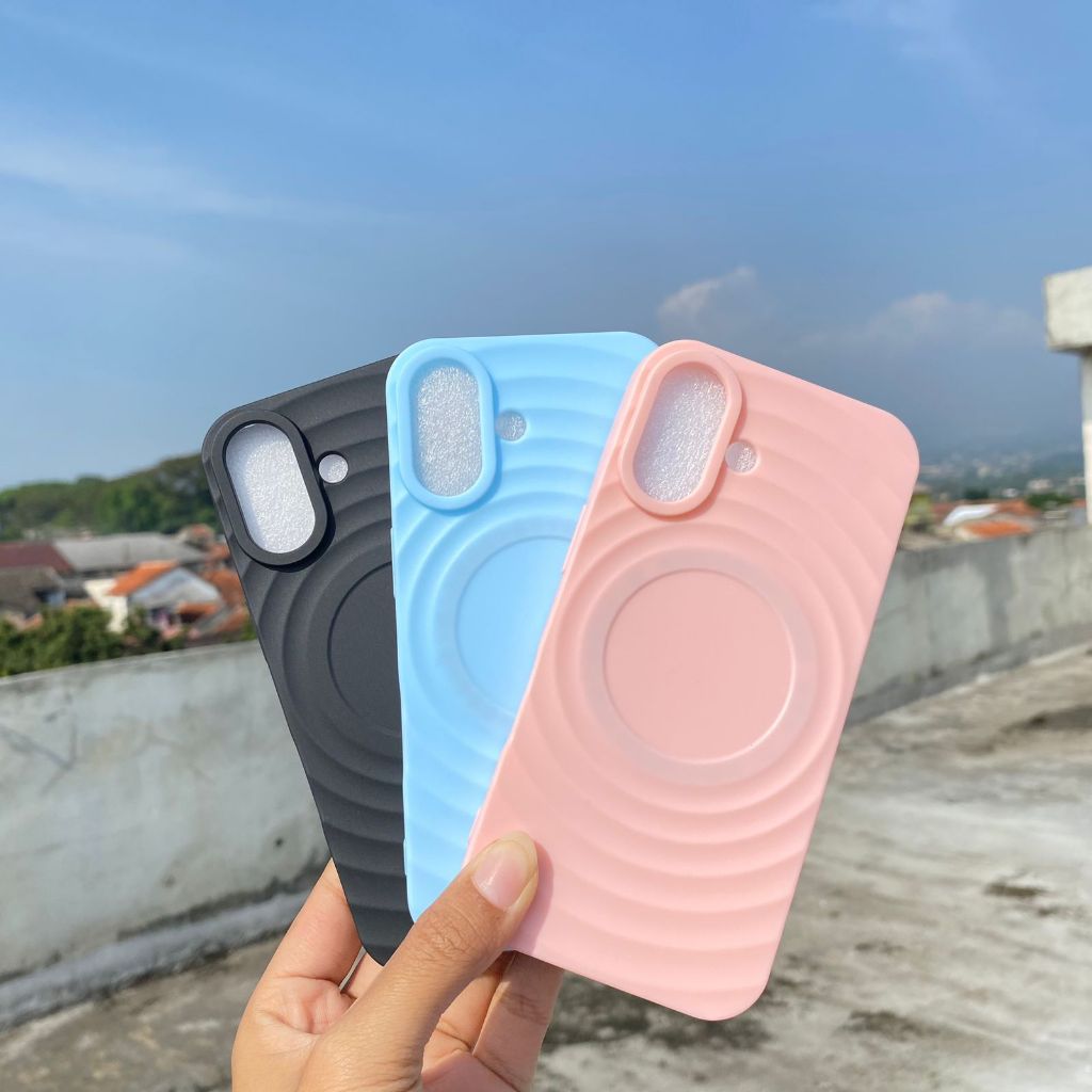 Spiral Magsafe Casing untuk iPhone 16 15 14 13 12 11 Pro Max macaron color Silicone Full Cover