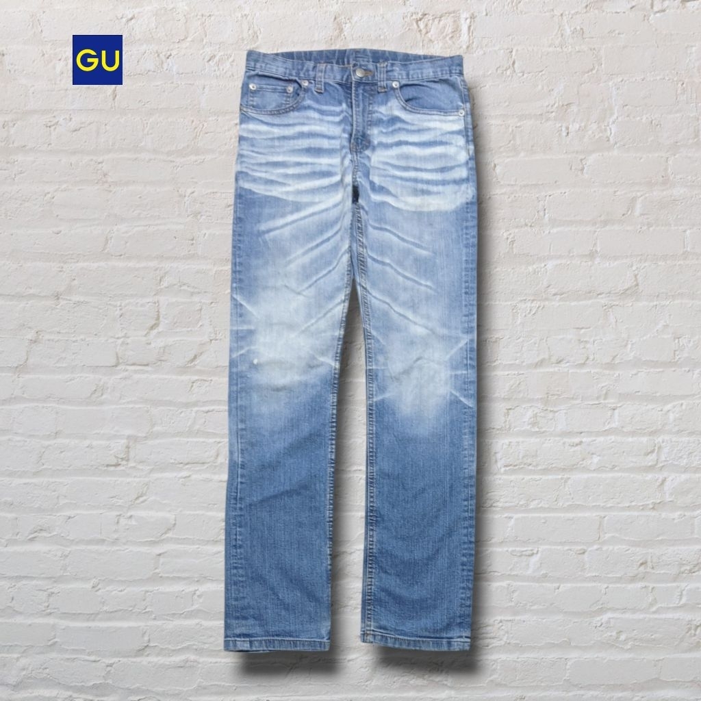 Celana Panjang Longpants Jeans GU Light Blue Washed Fading Slim Straight Original Second Preloved #C