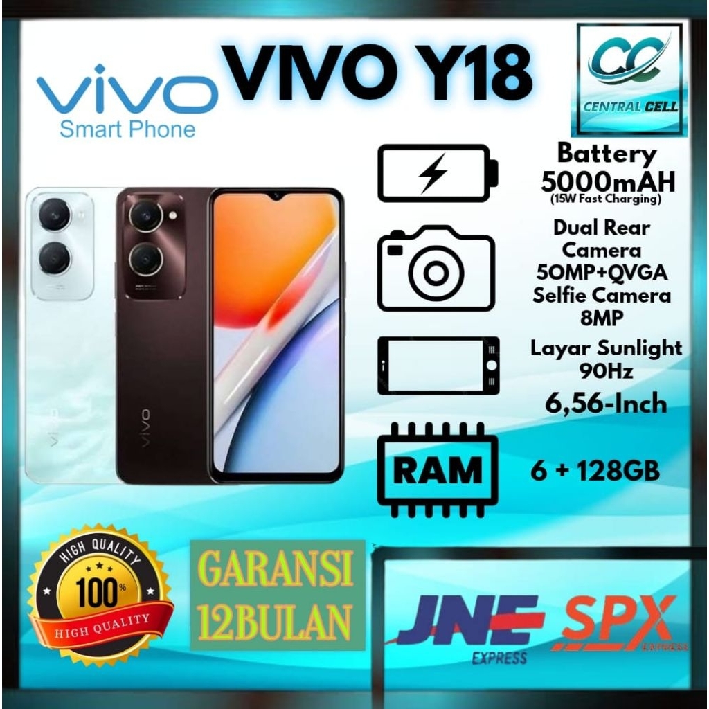 [NEW PROMO] HP VIVO Y18 ORI RAM 6+128GB GARANSI 1 TAHUN {Camera AI 50 MP + Layar Sunlight 90Hz + Bat