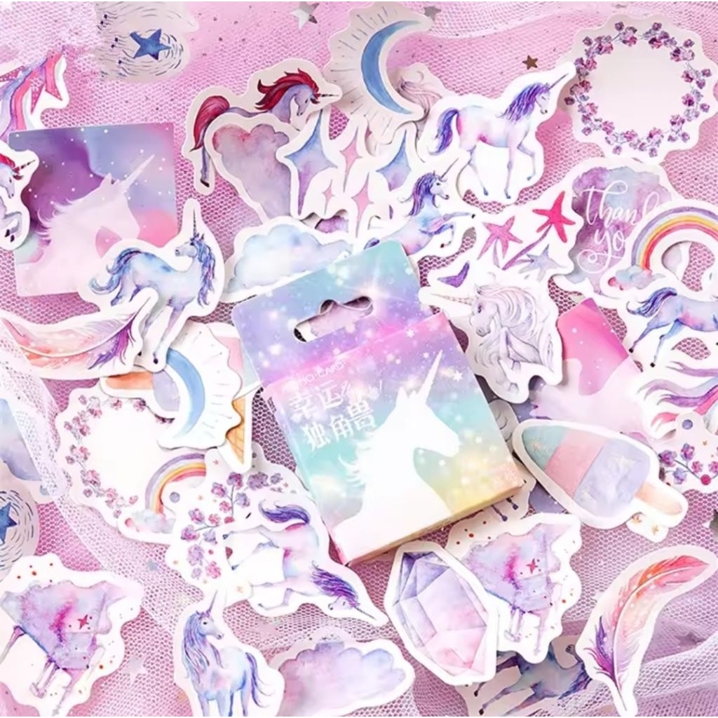 

46 pcs Sticker Aesthetic Unicorn Kuda untuk Dekorasi Planner Scrapbook DIY Journal Dekorasi Kawaii
