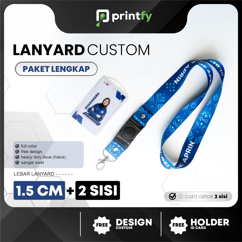 

Printfy - Paket Lengkap (lanyard + id card + holder) - 2 sisi - 1.5 cm - Custom