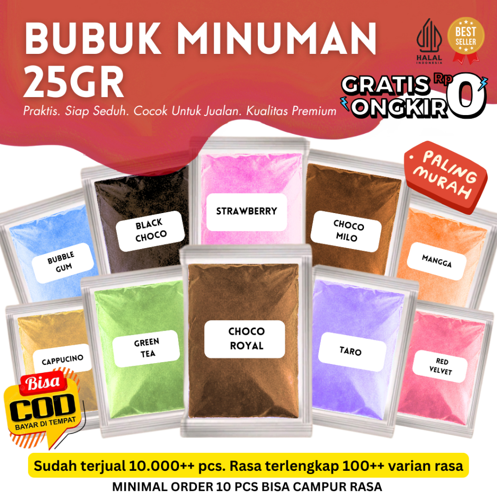 

BUBUK MINUMAN RASA 25GR BUBUK MINUMAN ANEKA RASA BUBUK MINUMAN STICKY MILK BUBUK MINUMAN BOBA