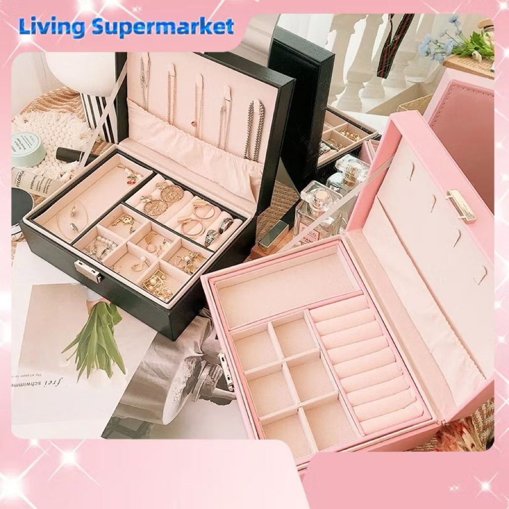 Display 2 Layer Kotak perhiasan Kotak penyimpanan perhiasan Kotak penyimpanan Tempat perhiasan kotak