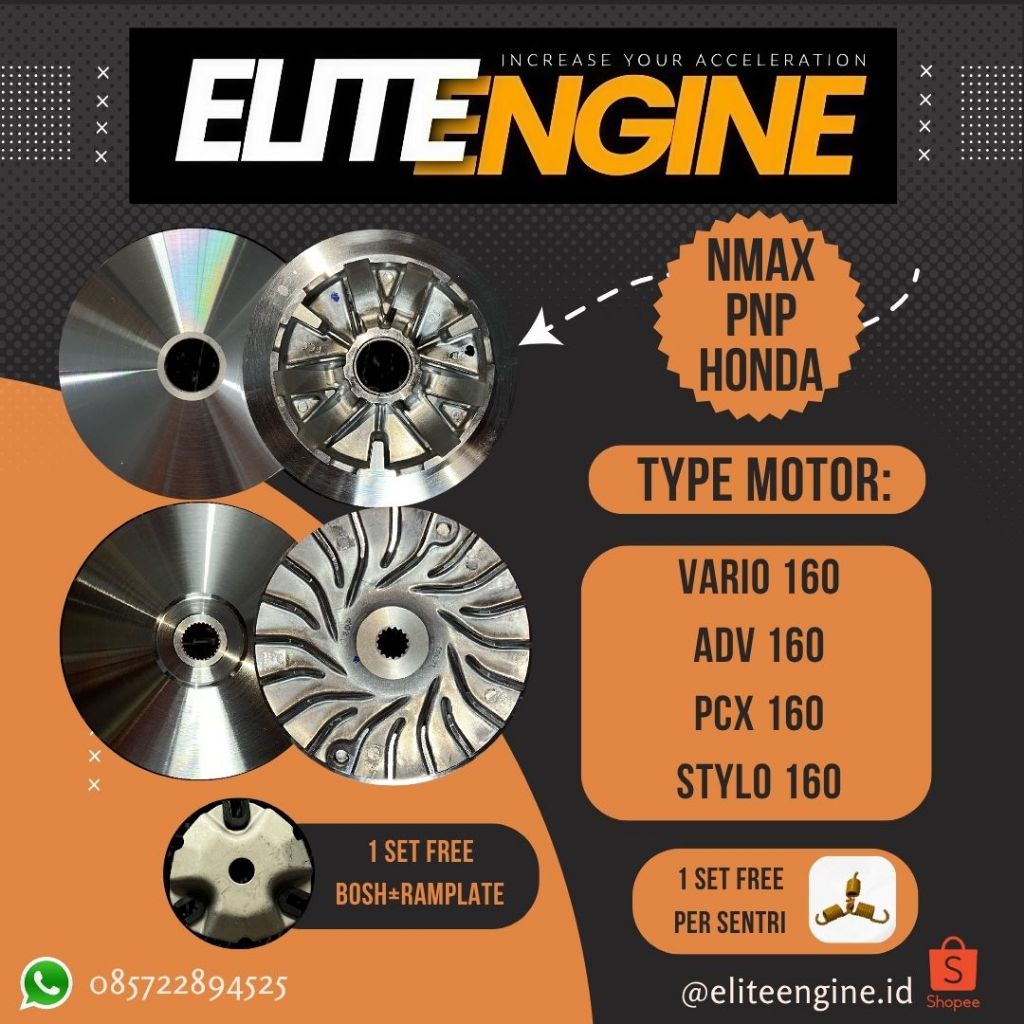 Rumah Roller Elite Engine Vario 160, ADV 160, PCX 160, Stylo 160 13,5 13,8 Bubut + Kerok Jalur Kode 