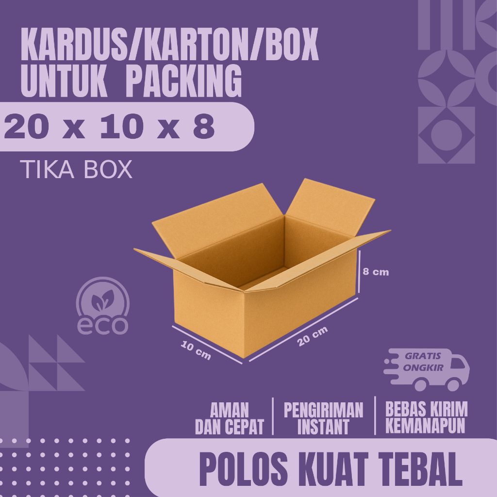 

Kardus Packing Ukuran 20x10x8 Polos Box Cogurated tebal kuat