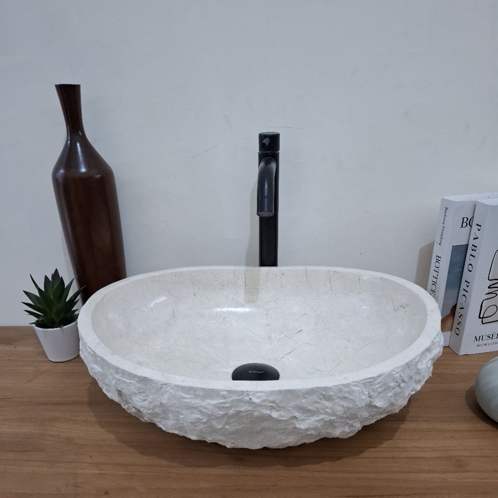 wastafel marmer natural putih 45 cm x35 cm