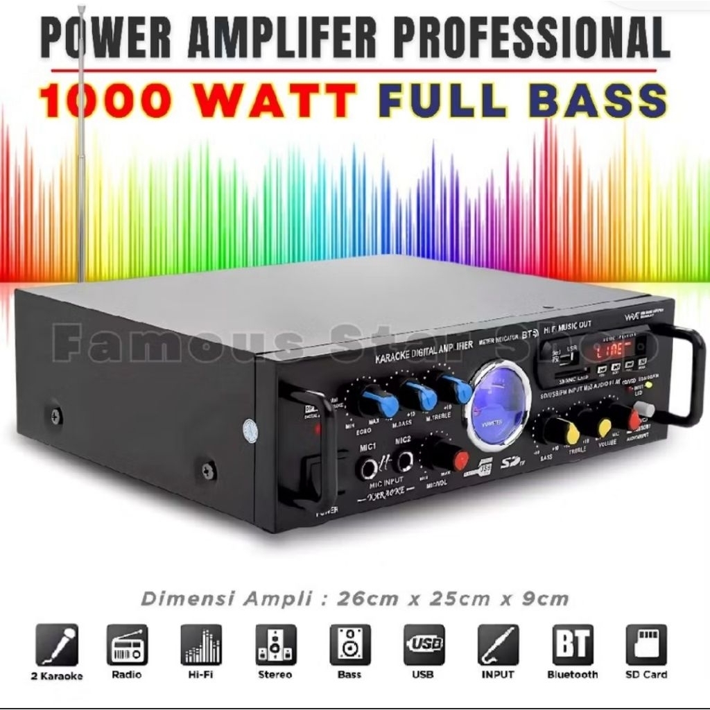 DUO MIC PAKET AMPLIFIER+MIC2 [PROMO DUO MIC POWER AMPLIFIER SUBWOOFER 800WATT LED DIGITAL BISA RADIO