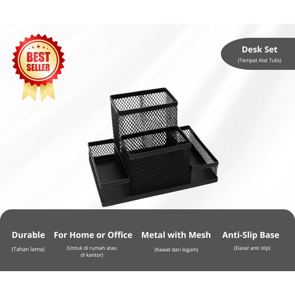 

Desk Organizer Mesh 4 Kompartemen Hitam – Tempat Alat Tulis / Penyimpanan Meja Kantor