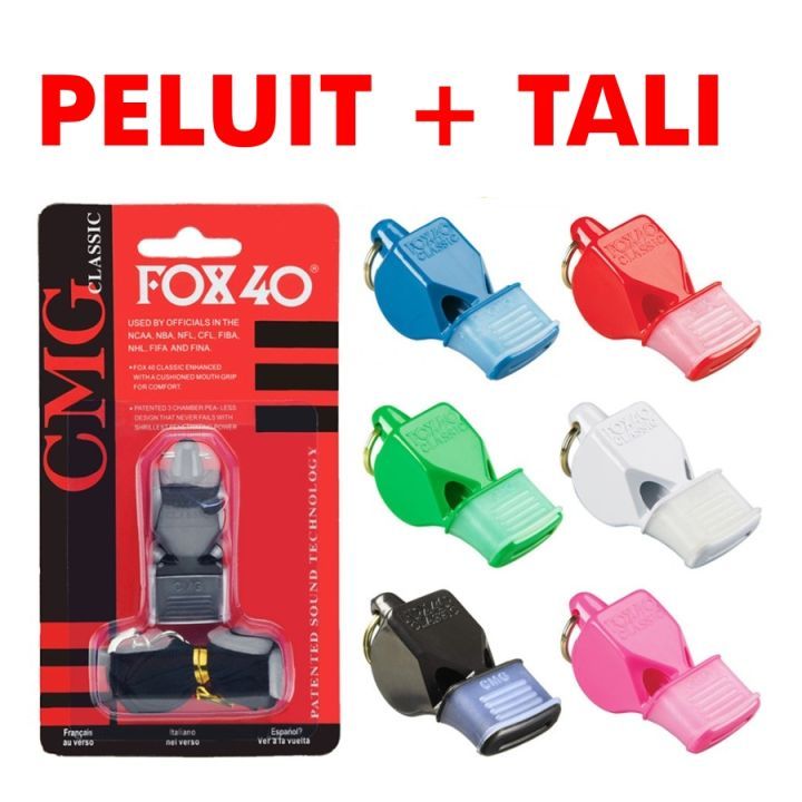 Peluit Wasit Olahraga FOX-40 Classic Whistle Tali Karet Hitam Premium Pluit Pelatih Olahraga Renang 