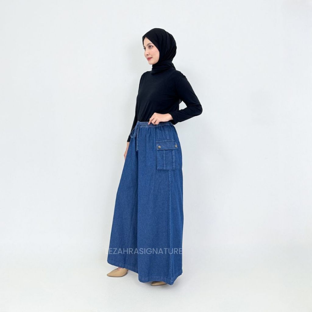 Loose Jeans Highwaist Kargo Wanita Farah LZS Button Celana Denim