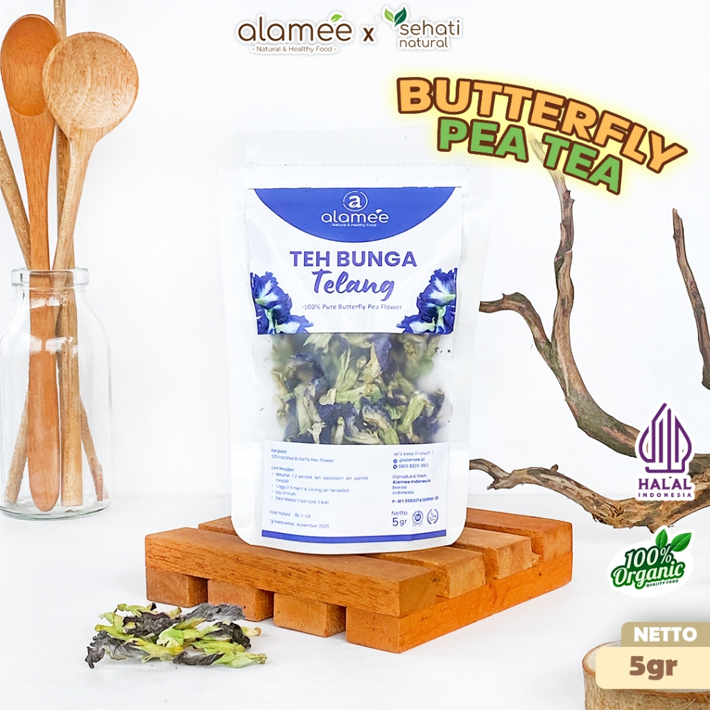 

ALAMEE Teh Bunga Telang Kering Butterfly Pea Tea Teh Herbal Organik Alami Siap Seduh Minum 5gr