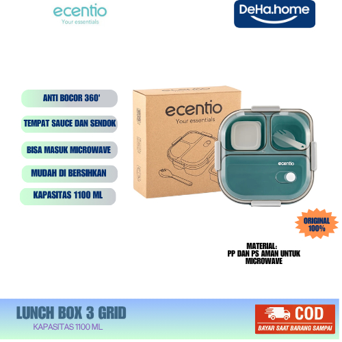 ecentio Kotak Makan/lunch box 3 Grid 1100ml + 100ml