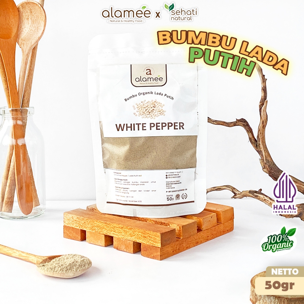 

ALAMEE Lada Putih Bubuk White Pepper Powder Merica Whitepepper Bumbu Dapur Masak Instan Asli 50g