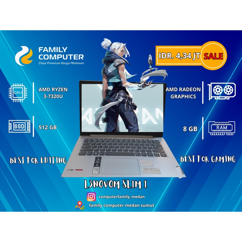 LENOVO SLIM 1|AMD RYZEN3-7320U|512/8GB|AMD RADEON GRAPHIC