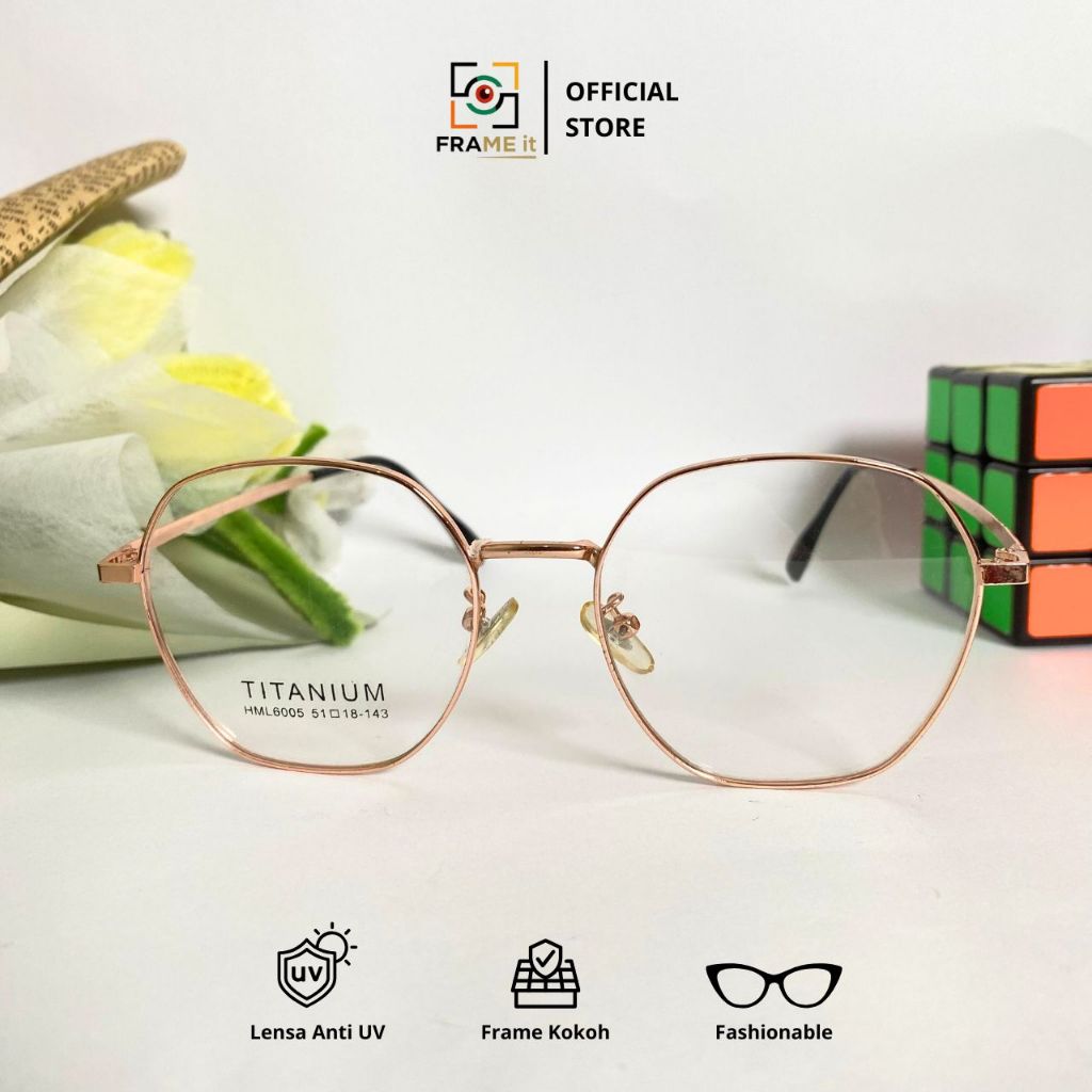 [FI] Kacamata Minus Titanium GOLD Lensa Anti UV Radiasi Phorochromic Blue Chromic Kacamata Unisex