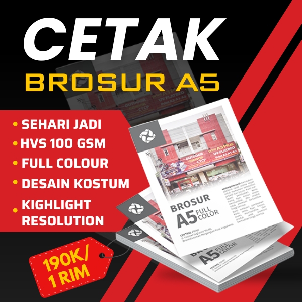 

Cetak Brosur/Flyer Murah A5 - 1 SISI (500 Lembar/1 RIM) | PO 2 HARI