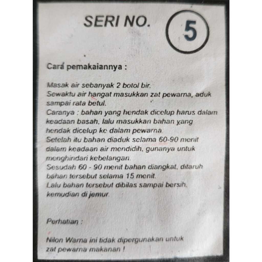 Pewarna Pakaian Textile Cap Nilon – Untuk Celup Pakaian