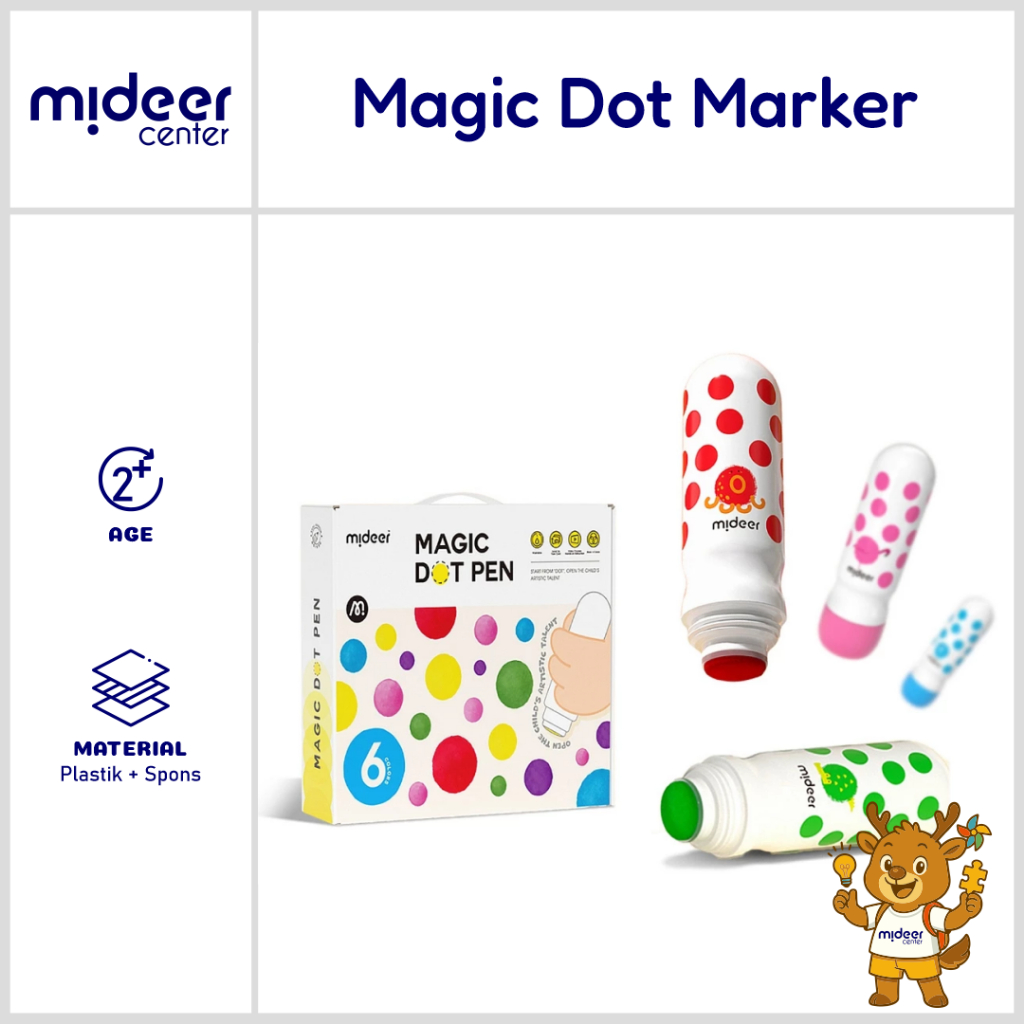 

Mideer Magic Dot Marker Mainan Edukasi Anak Spidol Bulat Titik Garis 6 Warna