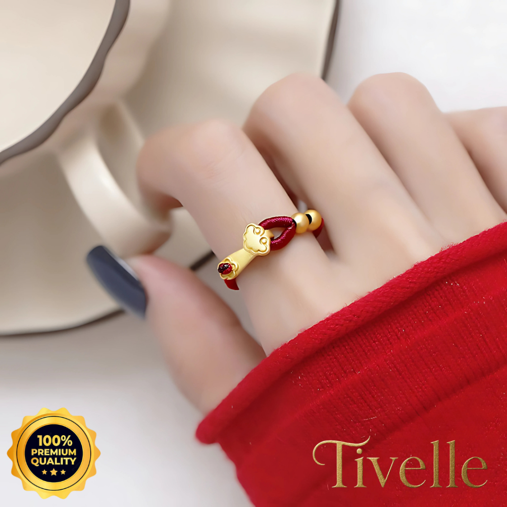 [BISA COD] Tivelle Jewelry Radiant Bond Ring | Cincin Tali Merah Aesthetic Minimalis dengan Aksen Em