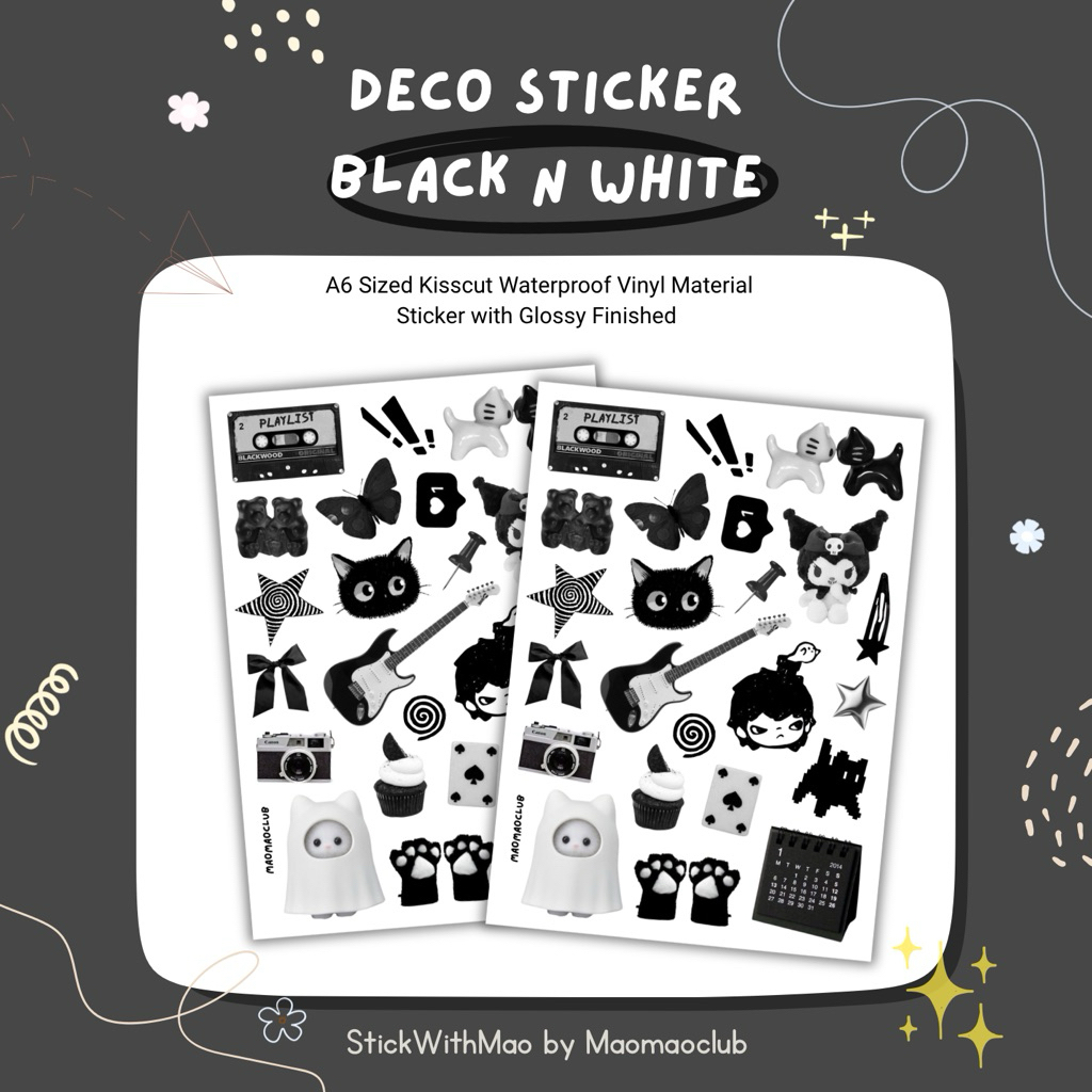 

Black and White (BnW) Deco Sticker Sheet (Hirono, Kuromi, Edgy) for Journal Journaling by StickWithMao