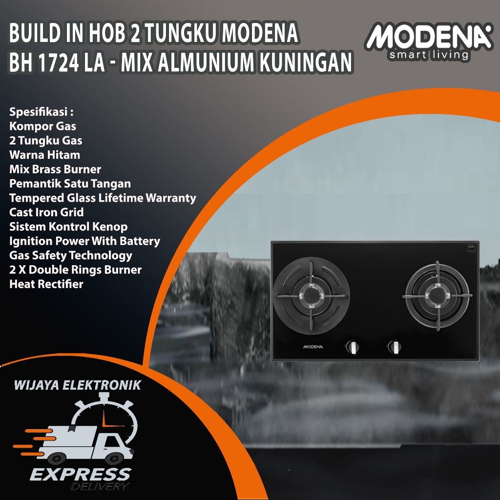 MODENA BH 1725 LA - Build in Hob 2 tungku Modena Garansi RESMI / Kompor tanam modena BH1725LA