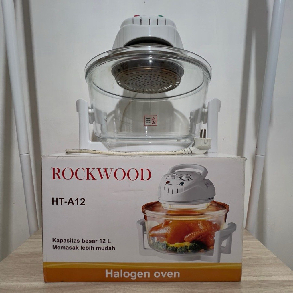 Halogen Oven ROCKWOOD HT-A12 Air Fryer Ukuran Panjang 36.2 cm  Lebar 36.2 cm Tinggi 23 cm Berat 7.5 