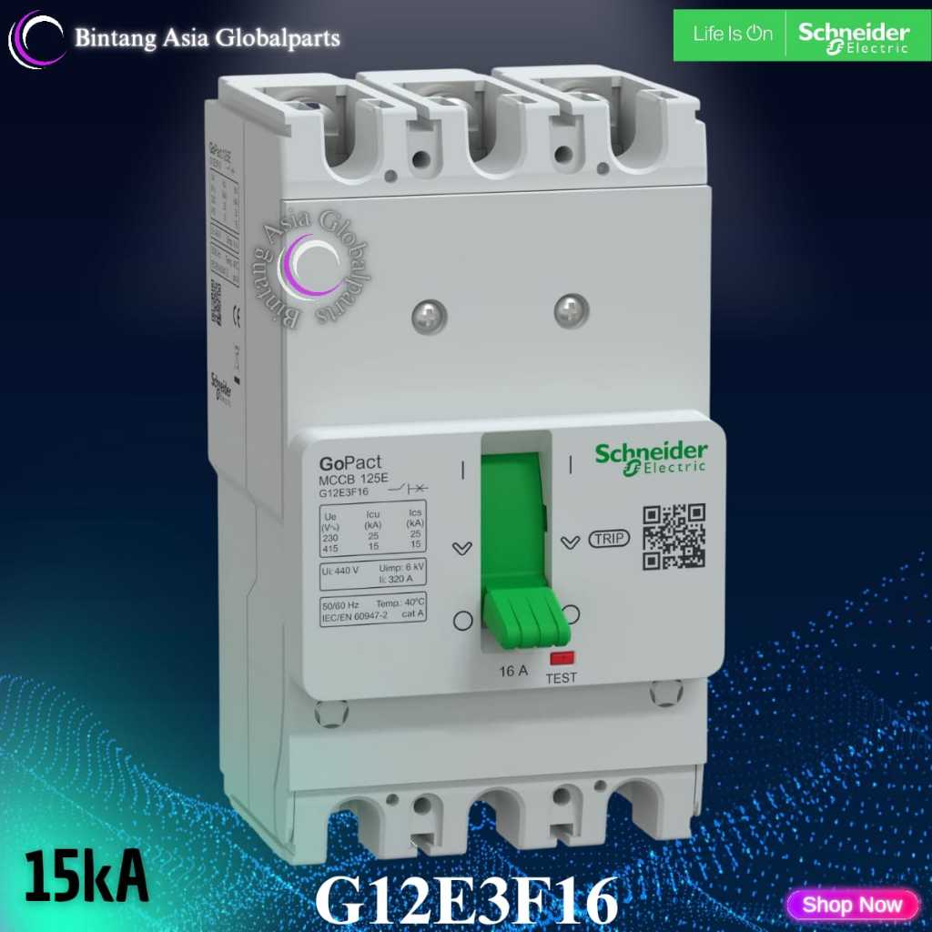 MCCB 3p 16a Schneider Gopact Original / MCCB 3 Phase 16 Ampere 15kA / G12E3F16 Breaker 3 Pole 16a Sc