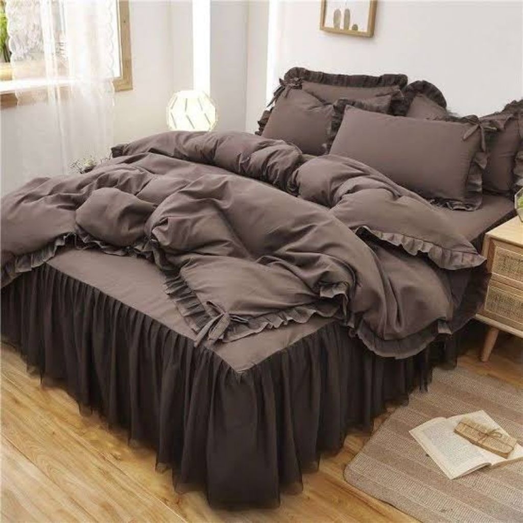 Bed Cover Polos Set Sprei Pengantin Rumbai Rempel 7 in 1 Bonus Bantal Love Gracias Seserahan