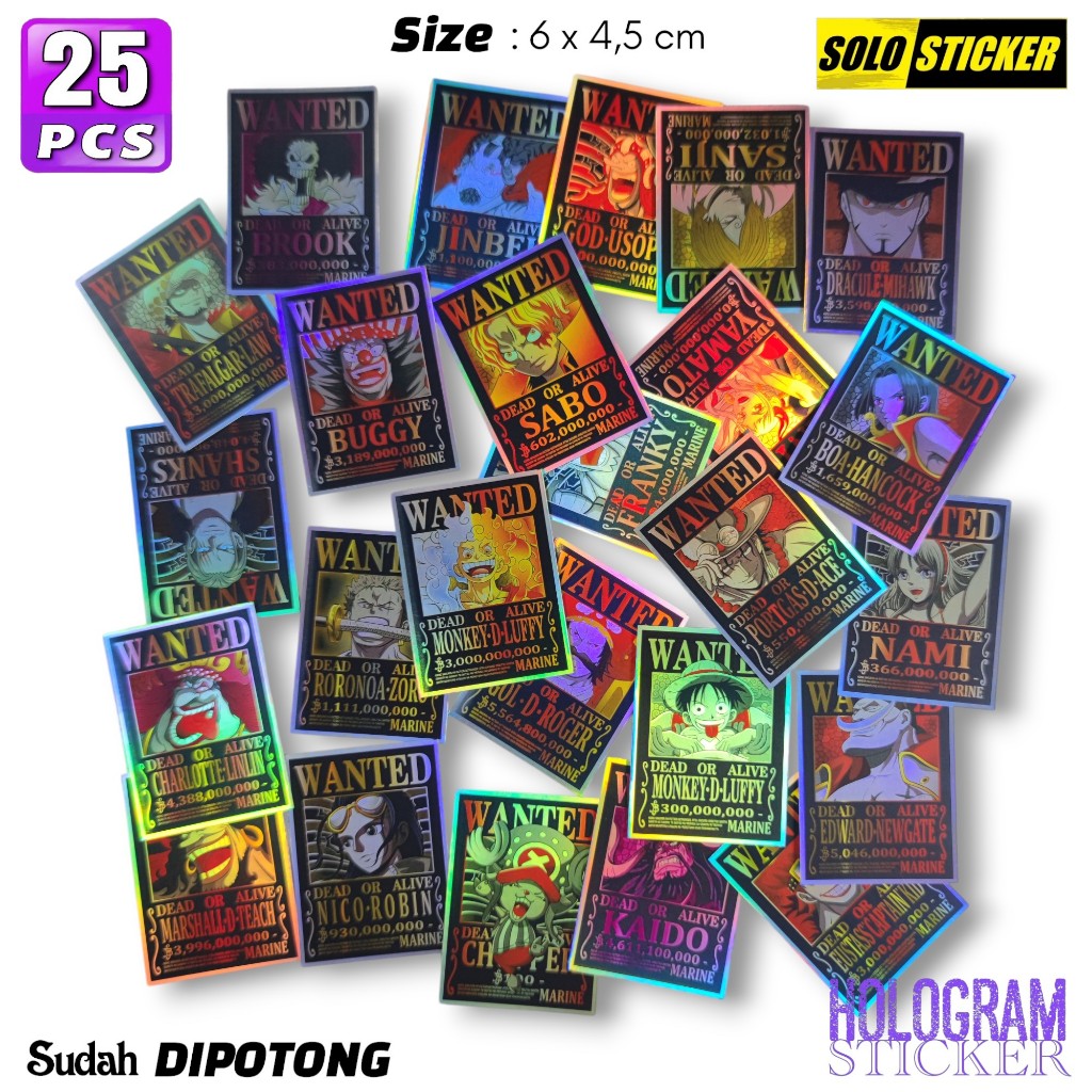 

Stiker Hologram Anime Wanted One Piece Waterproof Sticker Laptop Paper Stationery HP Diary Notebook