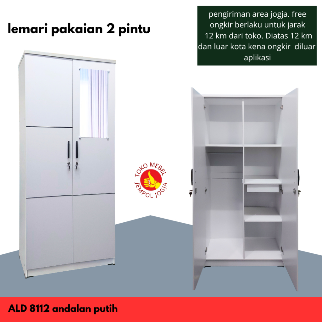 Lemari pakaian 2 pintu ALD 8112 bahan partikel board