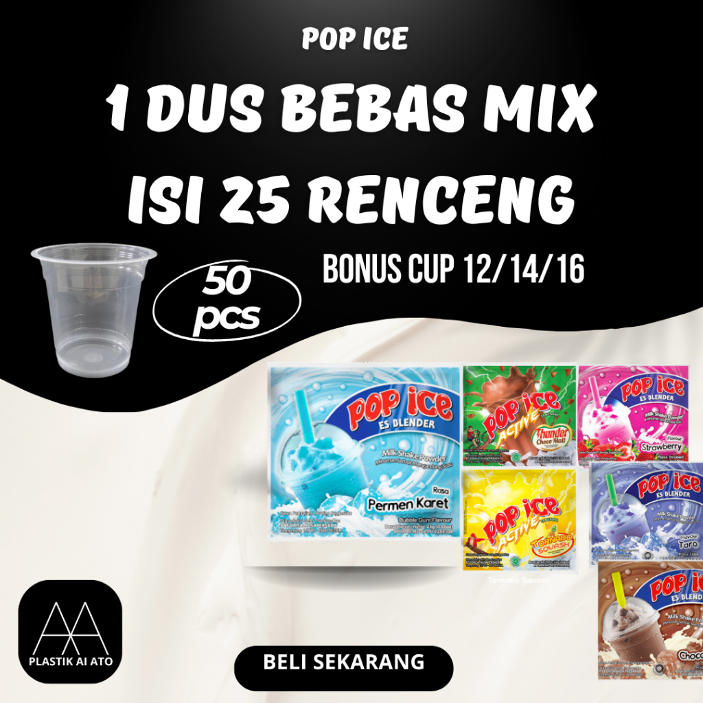 

POP ICE 1 DUS/KARTON ISI 25 RENCENG BEBAS SEMUA VARIAN MIX HARGA LEBIH MURAH - minuman 10 x 25g