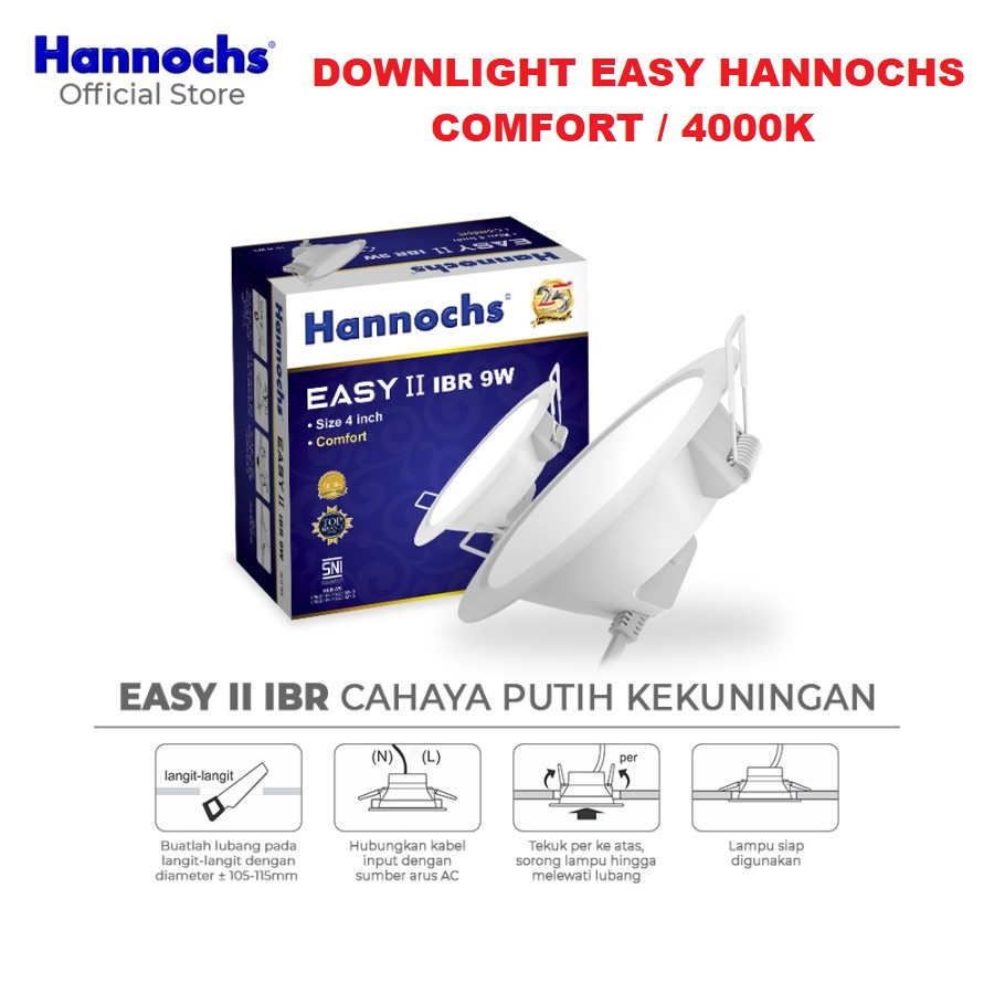 HANNOCHS Lampu Downlight EASY IBR BULAT 4000K 5W 9W 12W 20W CAHAYA COMFORT PLAFON / TANAM PLAFON 400