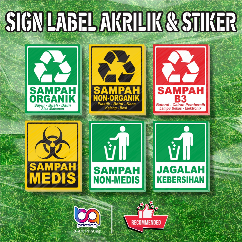 

LABEL SIGN AKRILIK Dan Sticker Tempat Sampah Organik Non Organik Sampah Medis Puskesmas Dokter Klinik Rumah Sakit Apotek Sampah B3 Organik Non Medis Kesehatan