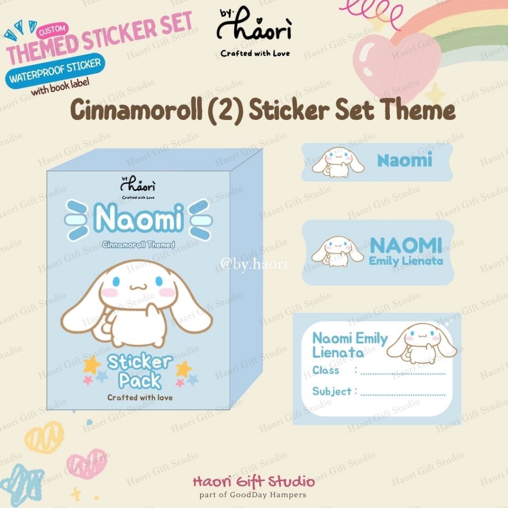 

by.haori - Sticker Nama Custom Sanrio Cinnamoroll Waterproof Anti Air Stiker Box Pack Nama Anak