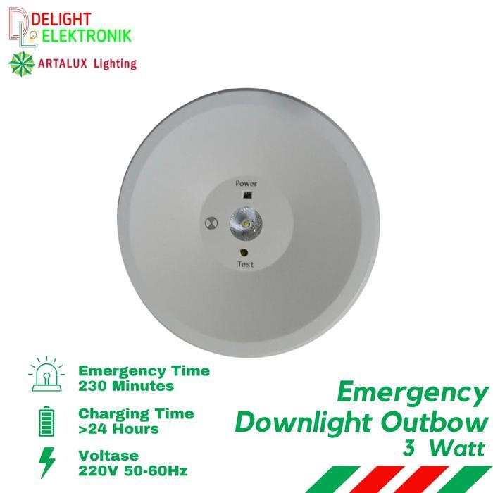 Lampu Emergency Downlight Outbow Artalux Putih 3W Watt