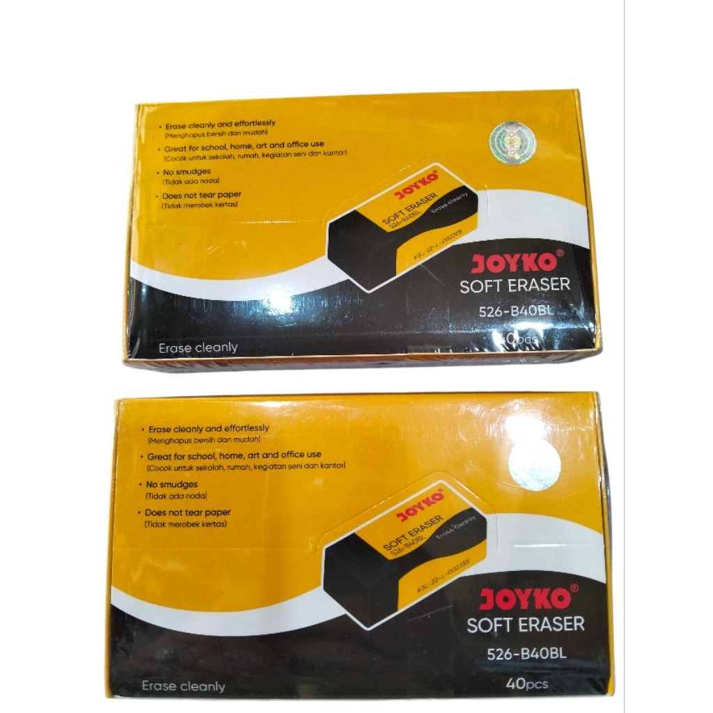 

Penghapus Pensil Hitam JOYKO Soft Eraser 526-B40BL – Lembut, Tidak Merobek Kertas, Isi 40 Pcs - Alat tulis Kantor/ATK Murah Medan