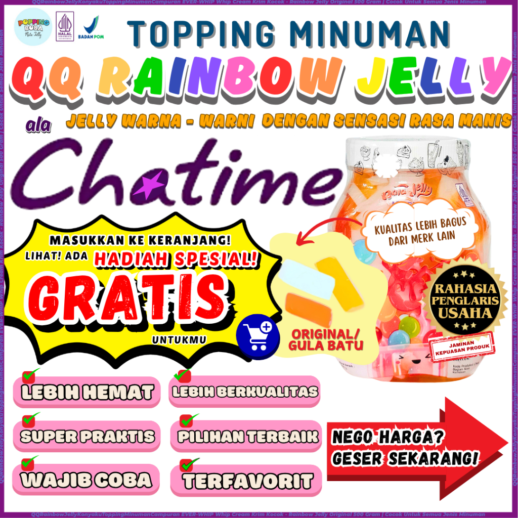 

QQRainbowJellyKonyakuToppingMinumanCampuran EVER-WHIP Whip Cream Krim Kocok - Rainbow Jelly Original 500 Gram | Cocok Untuk Semua Jenis Minuman