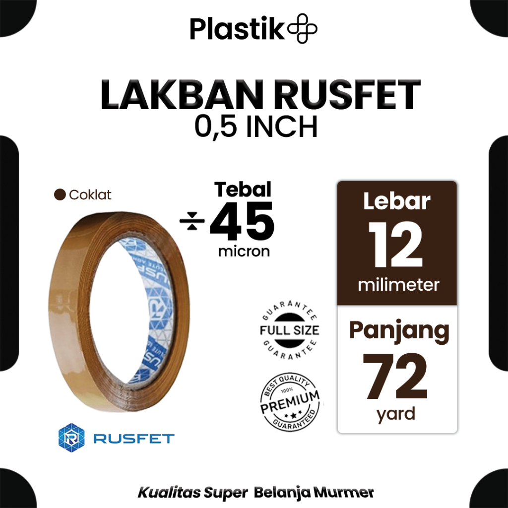 

Lakban Spek. Daimaru Merek Rusfet Coklat 0,5 inch x 72 yard (12 mm x 72 yard) Harga Satuan Ecer