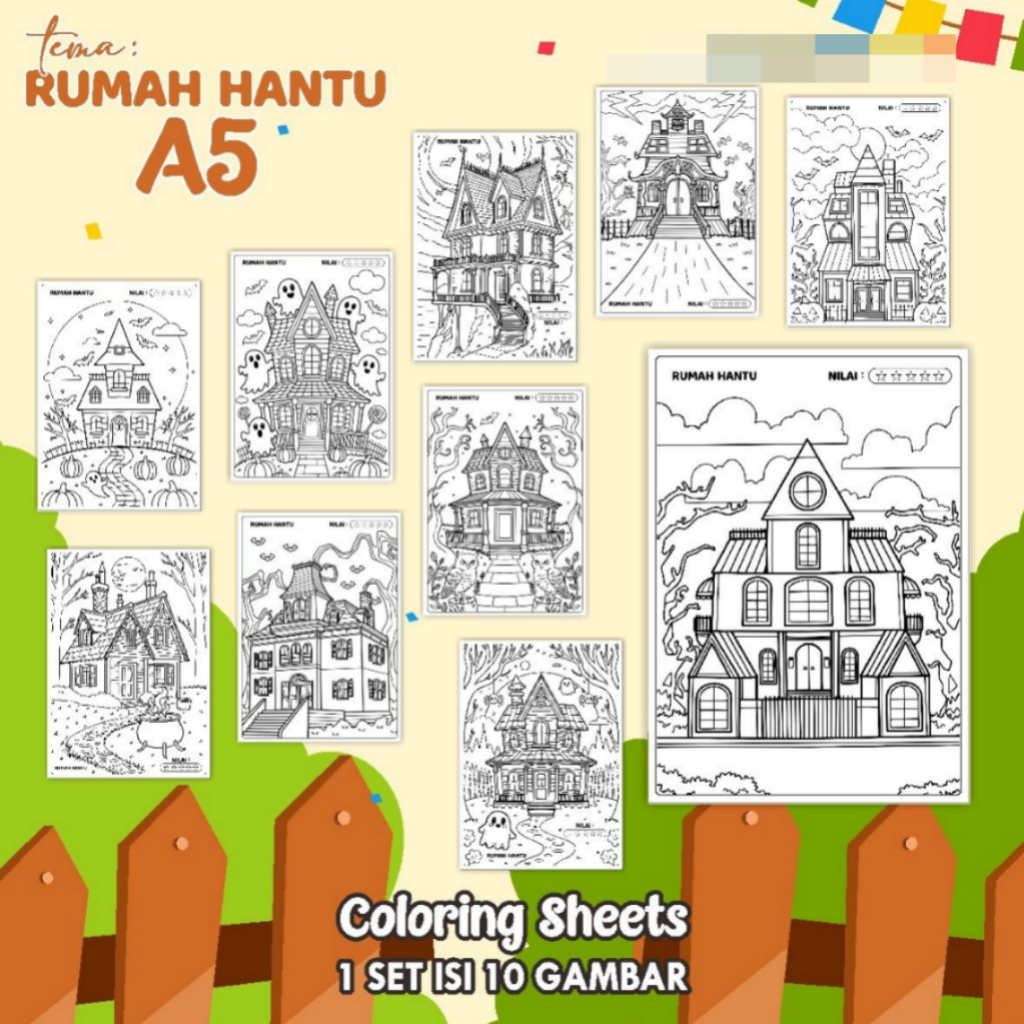 

KERTAS GAMBAR MEWARNAI TEMA [RUMAH HANTU] A5 ISI 10 LEMBAR - COLORING SHEET FOR KIDS READY STOCK