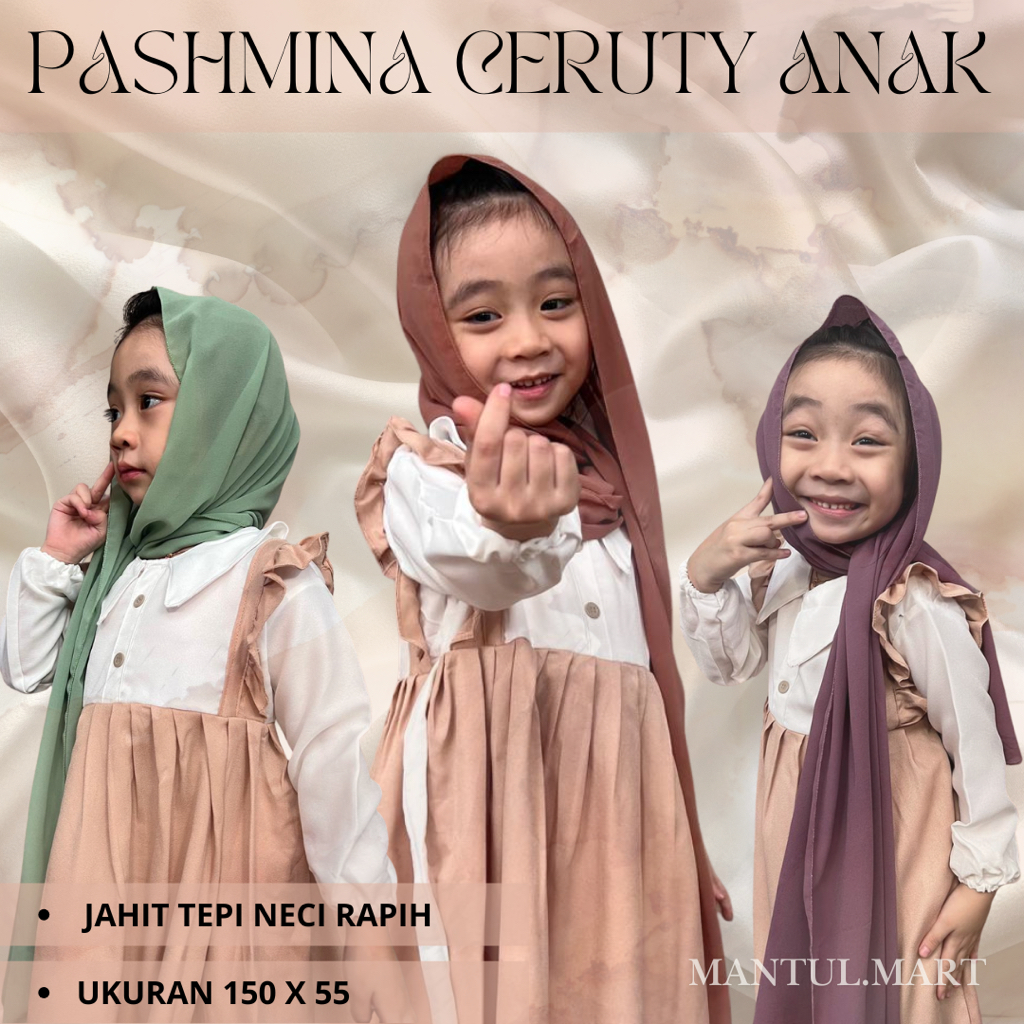 Hijab Pashmina Ceruty babby doll premium Anak 2-10 Tahun 50+ Warna / kerudung Anak pashmina