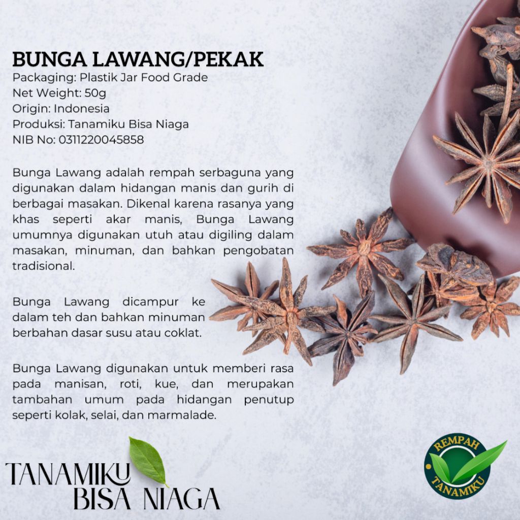 

Bunga Lawang Kering Bunga Pekak Kering 50 gram Star Anise Dried